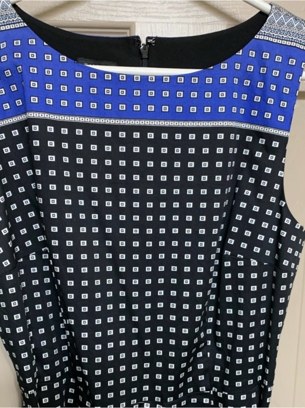 Talbots Black and Blue Geometric Midi Dress